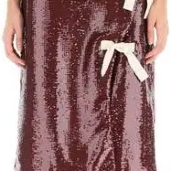 Ganni Sequin Midi Skirt with Bows - Burgundy size 34 - Picture 5 of 8
